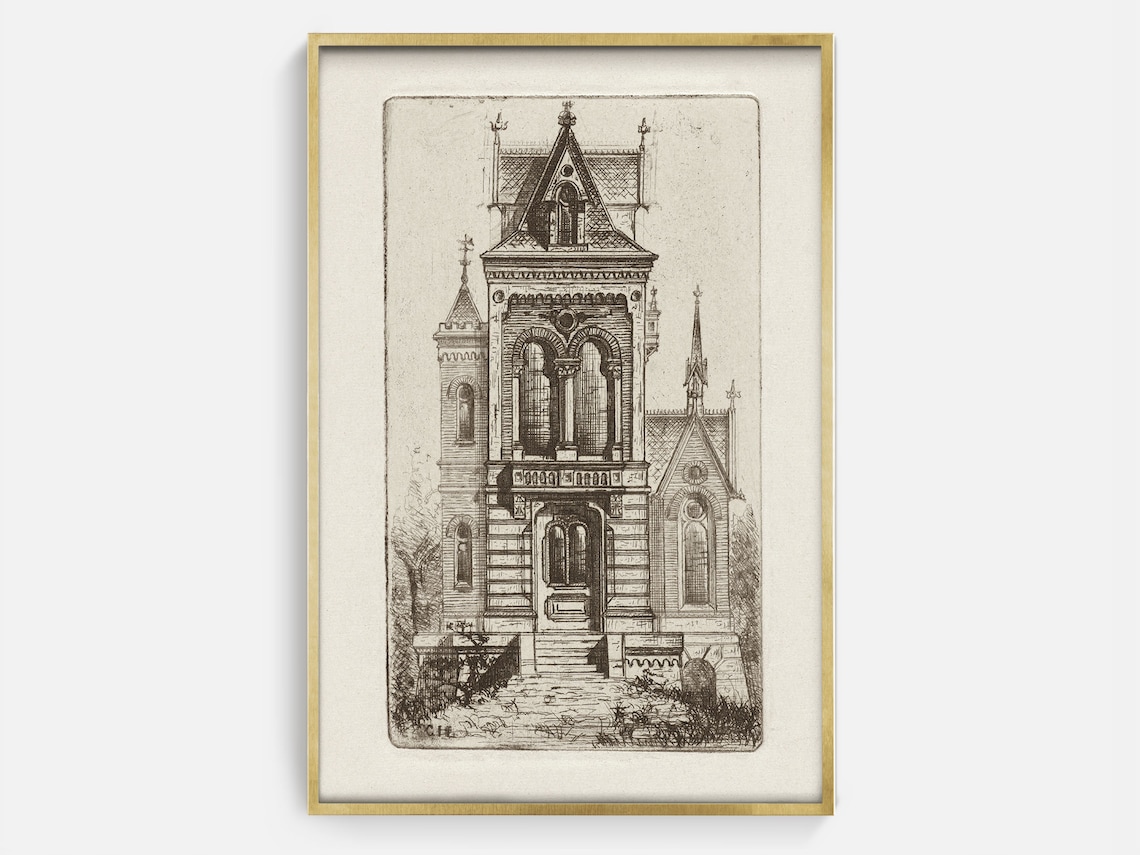 Haunted Mansion Gothic Sketch, Halloween Art Print