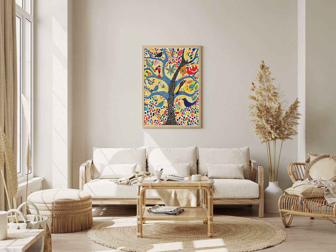 Gond Folk Art Colorful Tree With Birds And Flowers Poster Gond Art Madhubani Art Tribal Art Colorful Poster Folk Painting Indian Art - Image 4