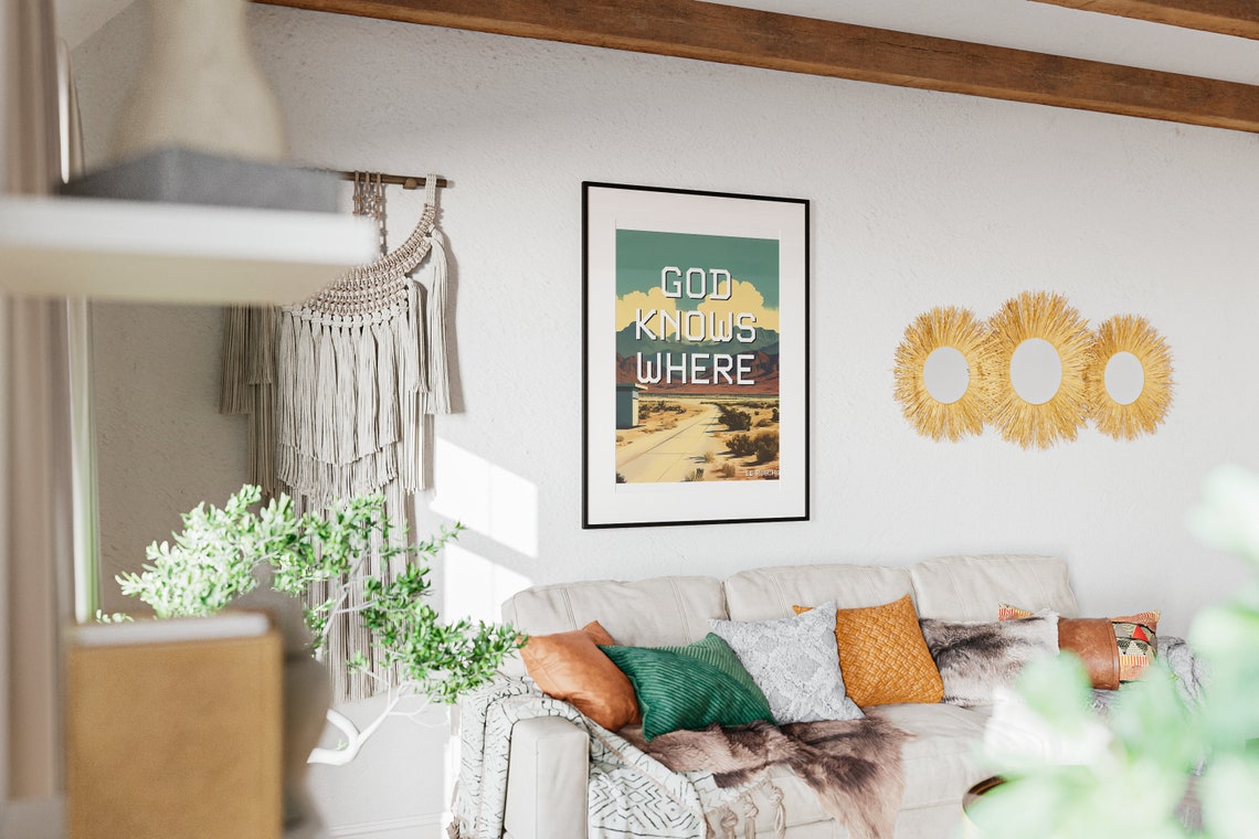 God Knows Where Ed Ruscha Retro Desert Road Phrase Art Poster - Image 3