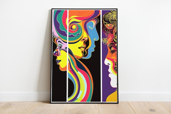 Milton Glaser Inspired Poster Colorful Psychedelic Art Woman Face Poster 60s Poster Abstract Figure Advertising Graphic Design