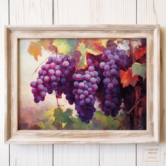 Grape Wall Art Fall Fruit Vintage Print Kitchen Decor Vineyard Autumn Harvest Poster