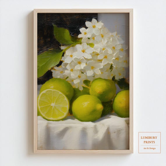 Lime Wall Art Citrus Kitchen Print Green Decor Fresh Fruit Poster Rustic