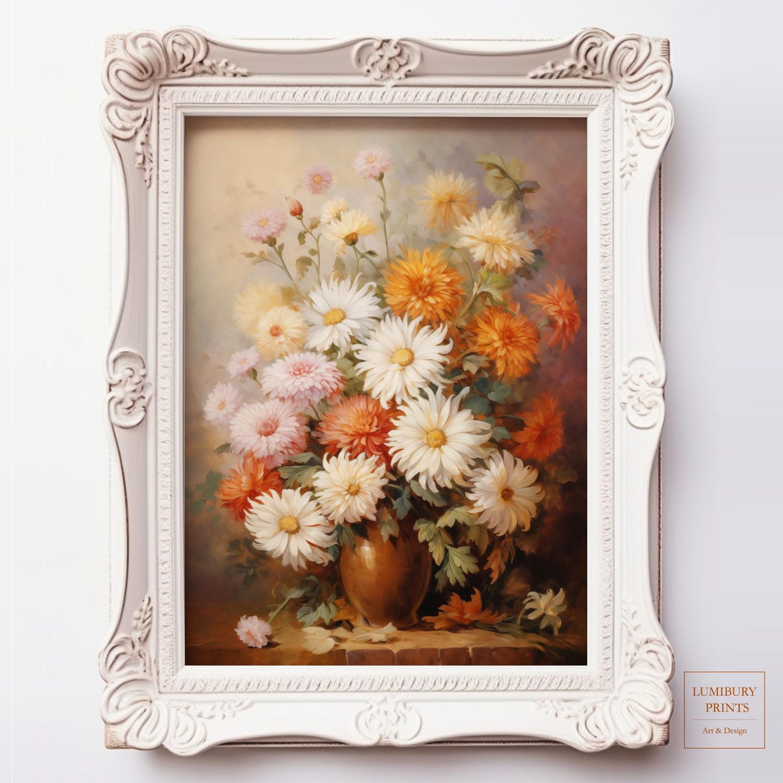 Chrysanthemum Wall Art Mum Fall Decor Rustic Autumn Vintage Botanical Painting Cozy Floral Print Instant