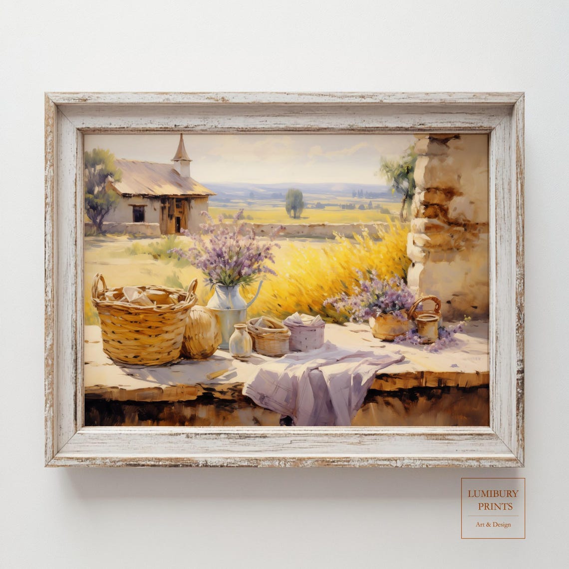 French Country Lavender Chapel Baskets Provence Scene Poster