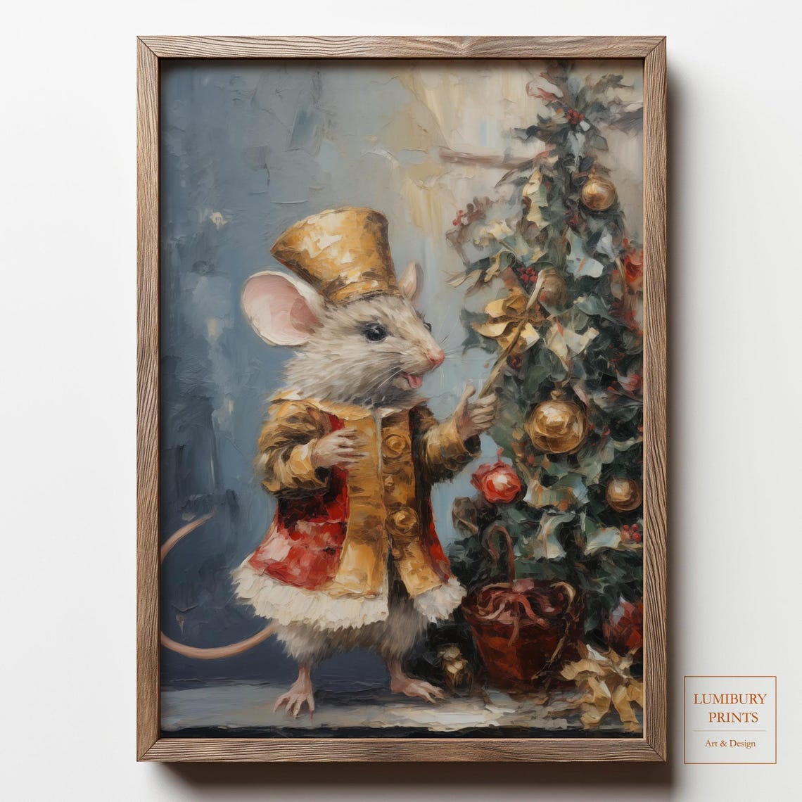 Mouse King Top Hat Christmas Tree Vintage Whimsical Art Poster
