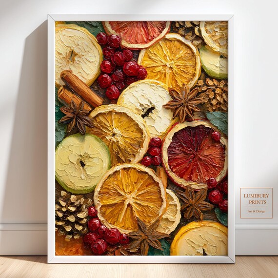 Dried Citrus Cranberry Cinnamon Spice Impasto Still Life Oil Painting Wall Art