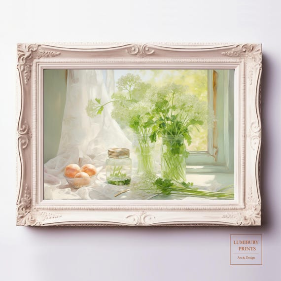 Herb Wall Art Botanical Kitchen Poster Parsley Still Life Print Fresh Green Decor Vintage Garden Artwork Cottage