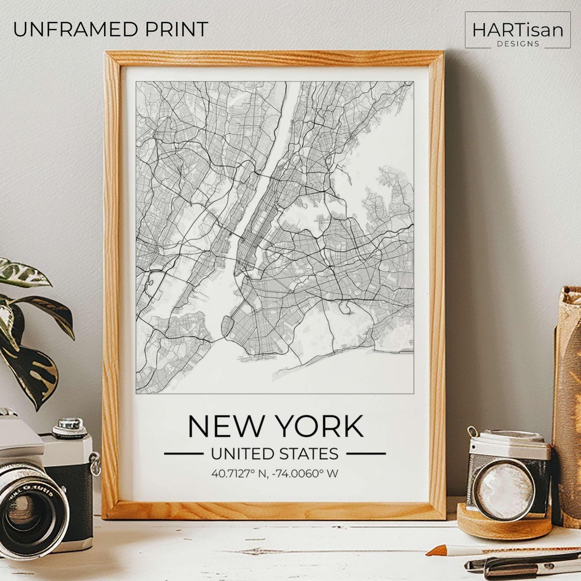 New York USA Modern Square City Street Map Art Travel Gift Poster - Image 5