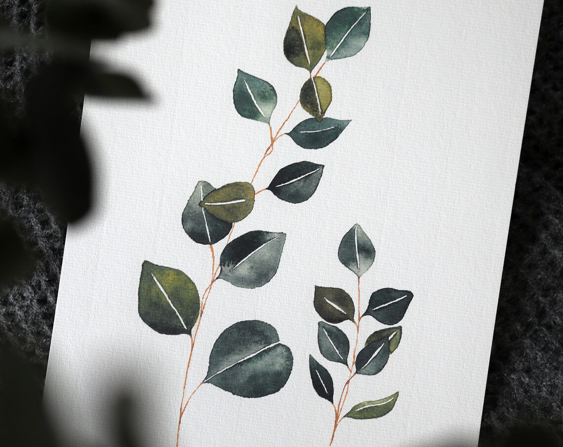 Eucalyptus Watercolor Art Print, Botanical Wall Decor