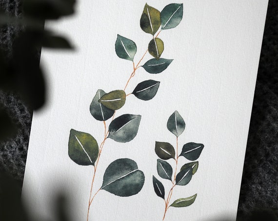 Eucalyptus Watercolor Art Print, Botanical Wall Decor