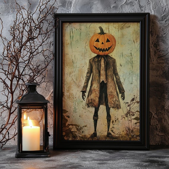 Pumpkin Man Gothic Print Spooky Halloween Wall Art
