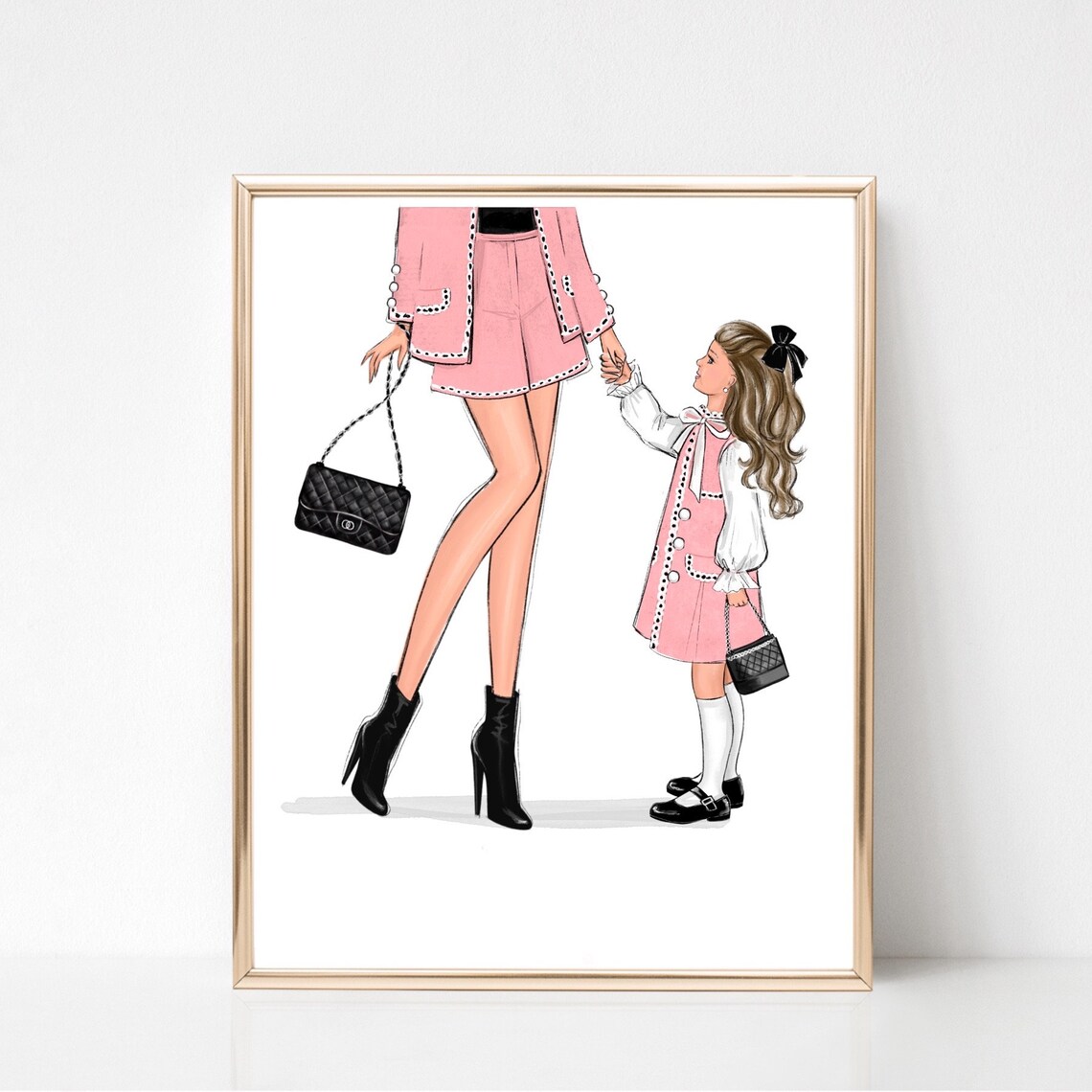 Mother and Daughter Matching Pink Fashion Illustration Poster - Image 2