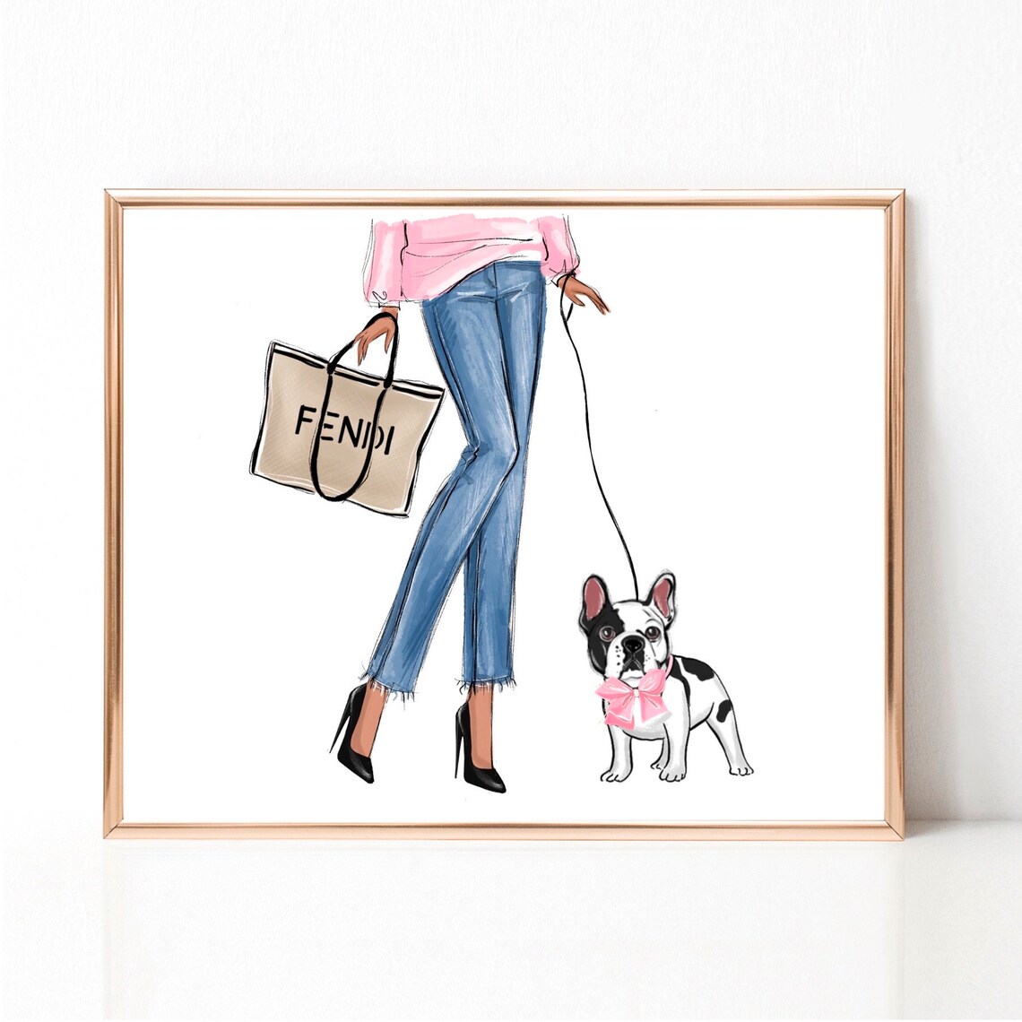 Fashion Woman Walking French Bulldog Personalized Pet Poster - Image 2