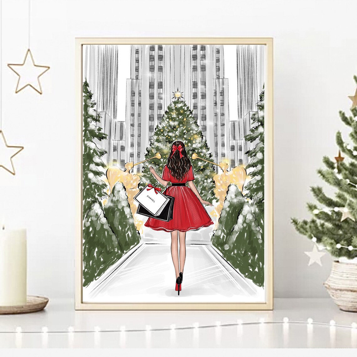 Christmas In New York Art Print, Holiday Sketch