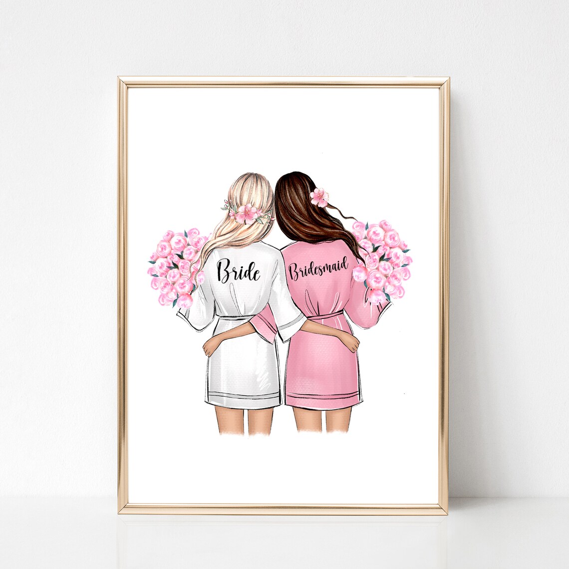 Bride and Bridesmaid Robes Champagne Fashion Illustration Poster - Image 3