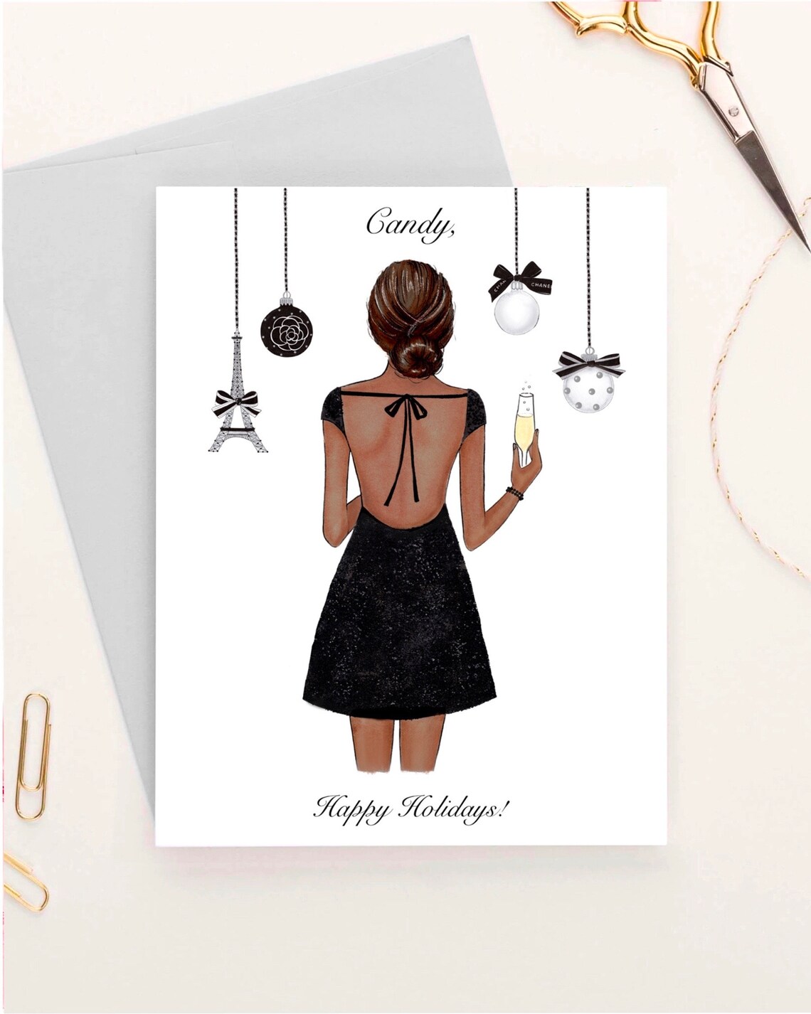 Personalized Happy Holidays Card Black Dress Champagne Fashion Poster - Image 3
