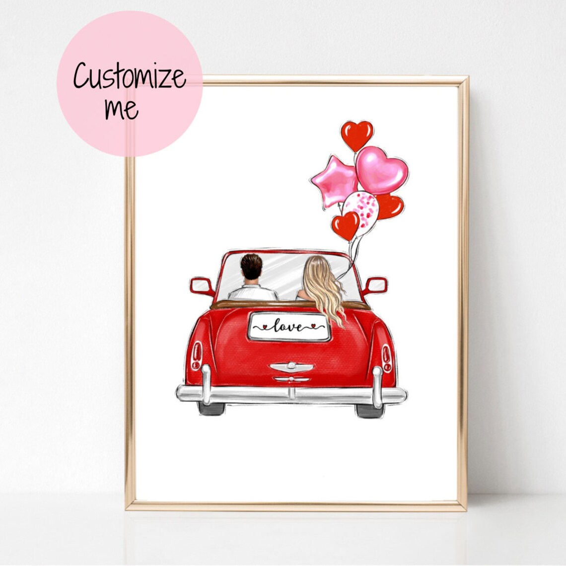 Love Fashion Couple in Car, Valentine Art Print