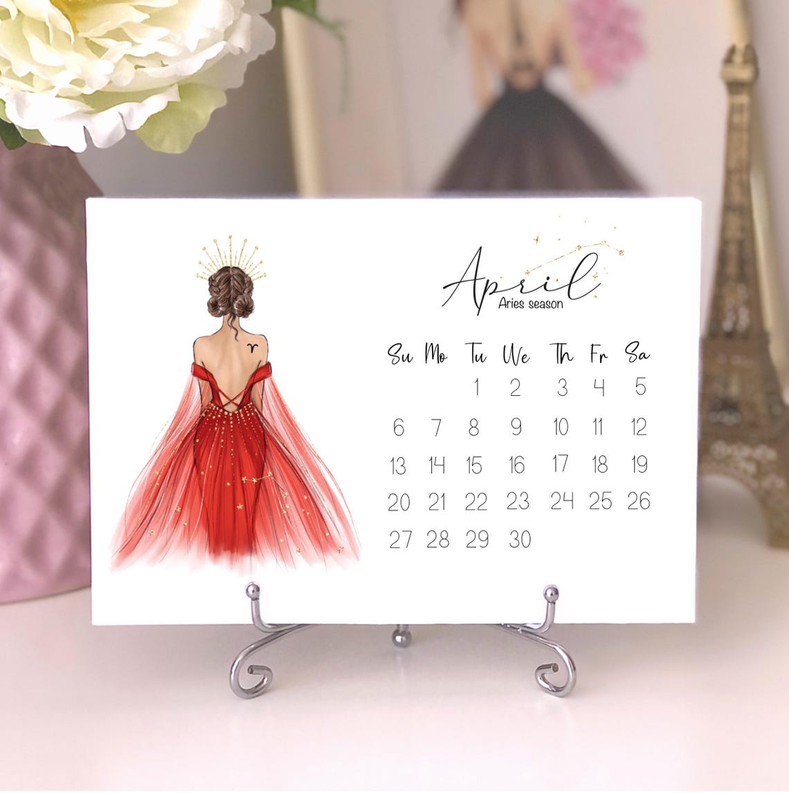 2025 Desk Calendar Fashion Illustration Mini Calendar Illustrated 12 Month Calendar Girly Desk Accessories Gift For Fashion Lover - Image 3