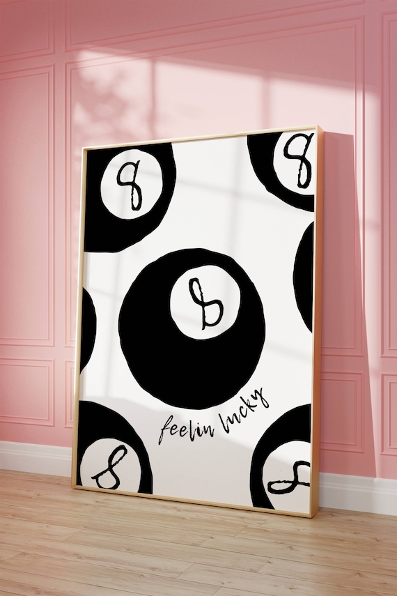 Feelin Lucky Eight Ball Pattern Black And White Playful Art Poster