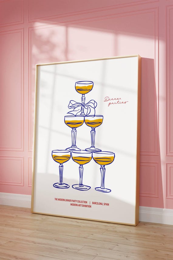 Dinner Party Poster Happy Hour Wall Art Dinner Party Club Print Retro Bar Cart Art Trendy Kitchen Print Bar Cart Accessories Bar Print