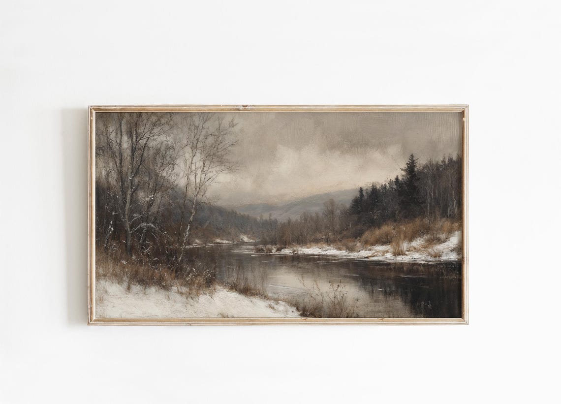 Quiet Winter River Snow Landscape Moody Rustic Vintage Art Poster - Image 2