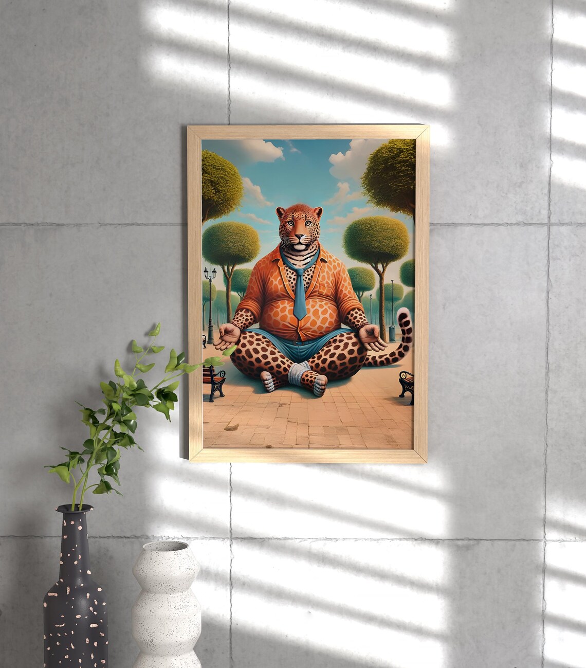 Leopard Meditating in Lotus Pose in City Park Funny Animal Poster - Image 3