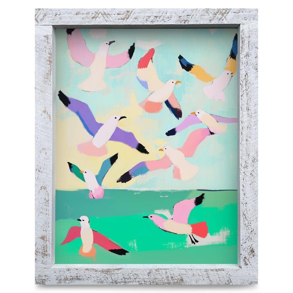 Colorful Abstract Seagulls Flying Over The Turquoise Sea Poster