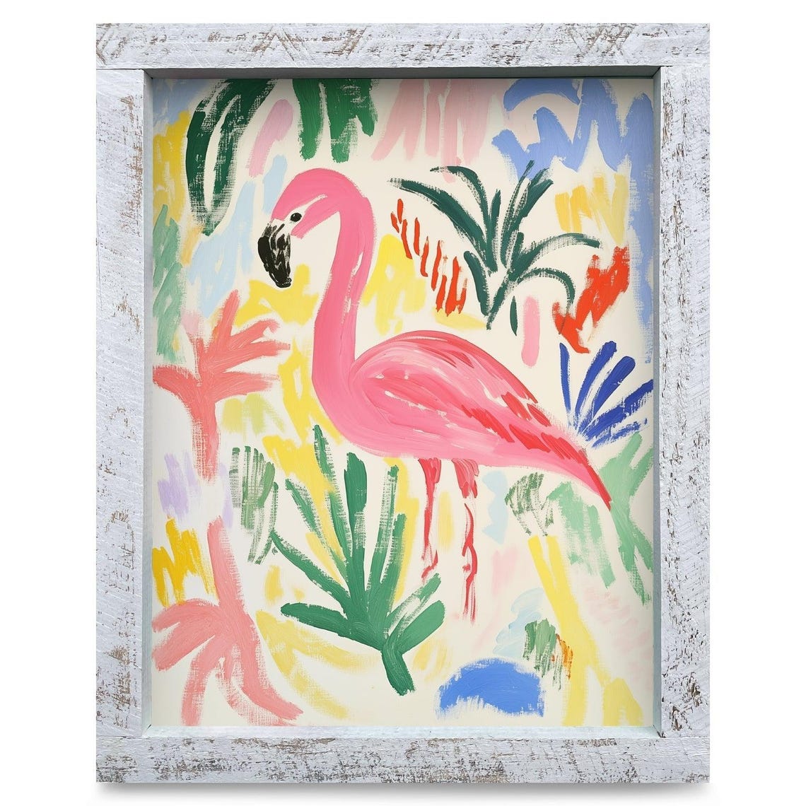 Pink Flamingo Standing Among Tropical Plants Colorful Poster