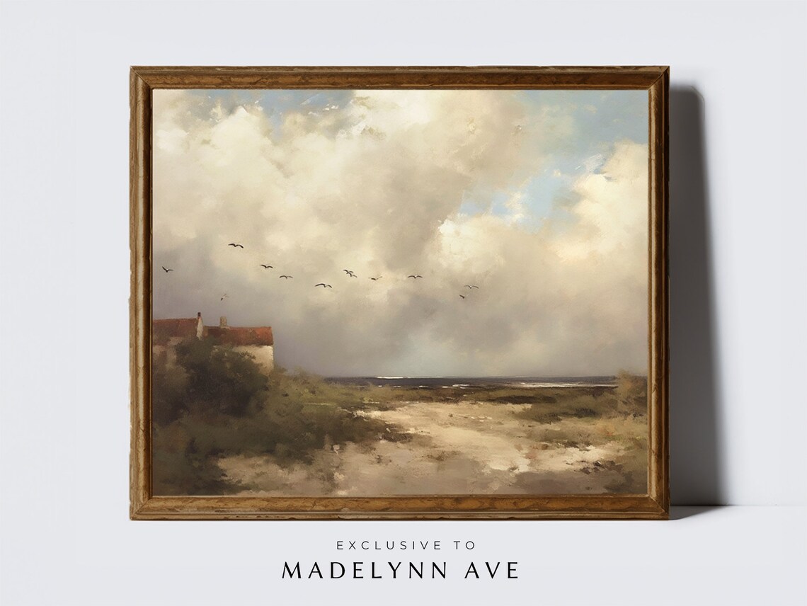 Neutral Coastal Seascape Vintage Oil Painting Style Art Poster