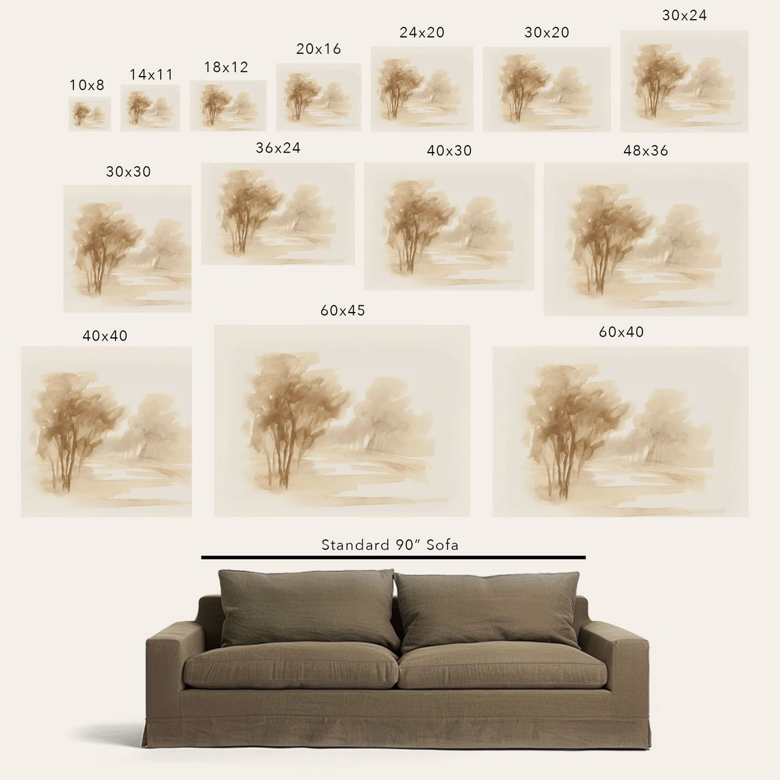 Sepia Minimalist Watercolor Landscape Nature Scene Art Poster - Image 2