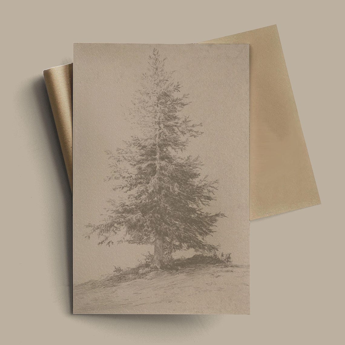 Vintage Style Pine Tree Gicle Art Print Framed Vertical Neutral Christmas Wall Art Subtle Moody Antiqued Winter Holiday Decor - Image 3