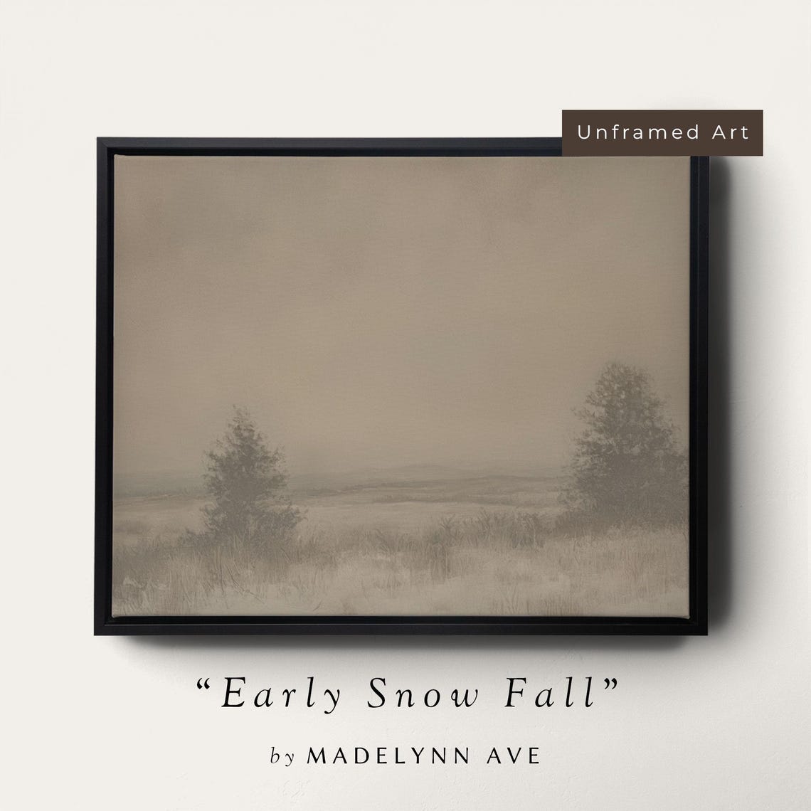 Early Snow Fall Minimalist Misty Winter Field Painting Poster