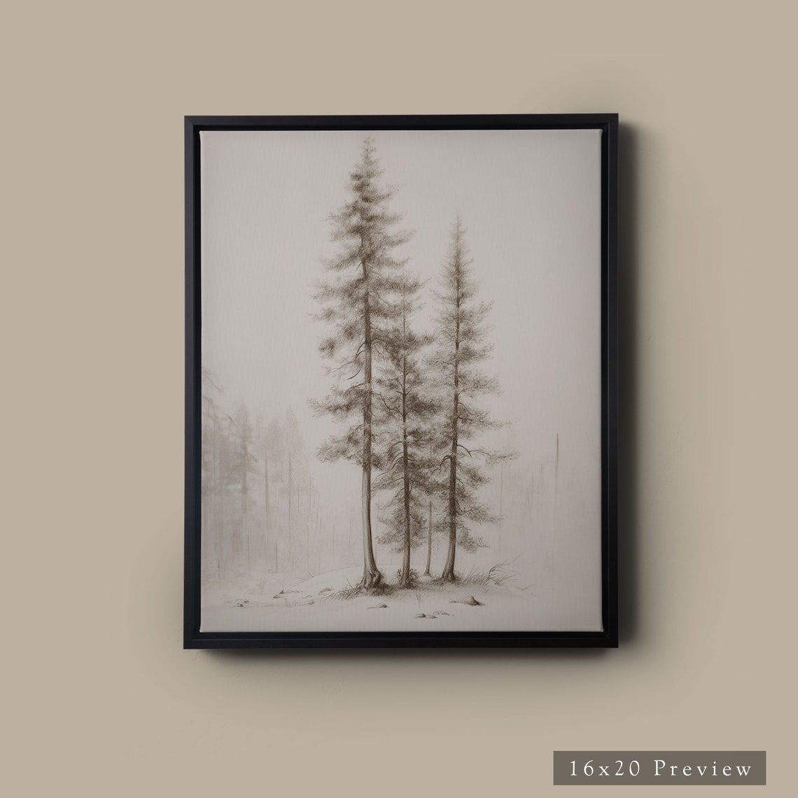 Sepia Pine Tree Sketch Group of Three Pines Cabin Art Poster - Image 3