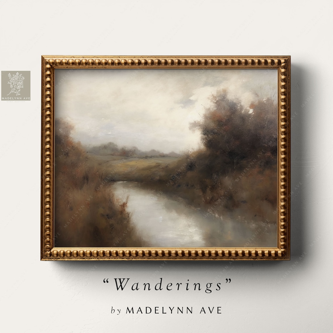 River Landscape Vintage Cottage Style Art Print