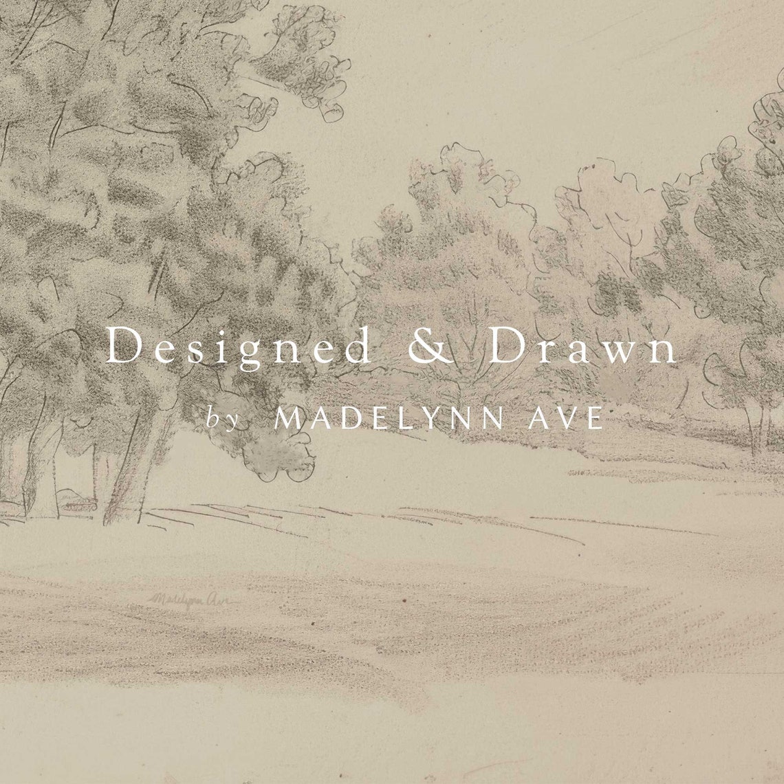 Framed Neutral Landscape Drawing Art Print Wall Art Vintage Style Sketch For Living Room Entryway Modern Tasteful Fall Decor Tree Grove - Image 6