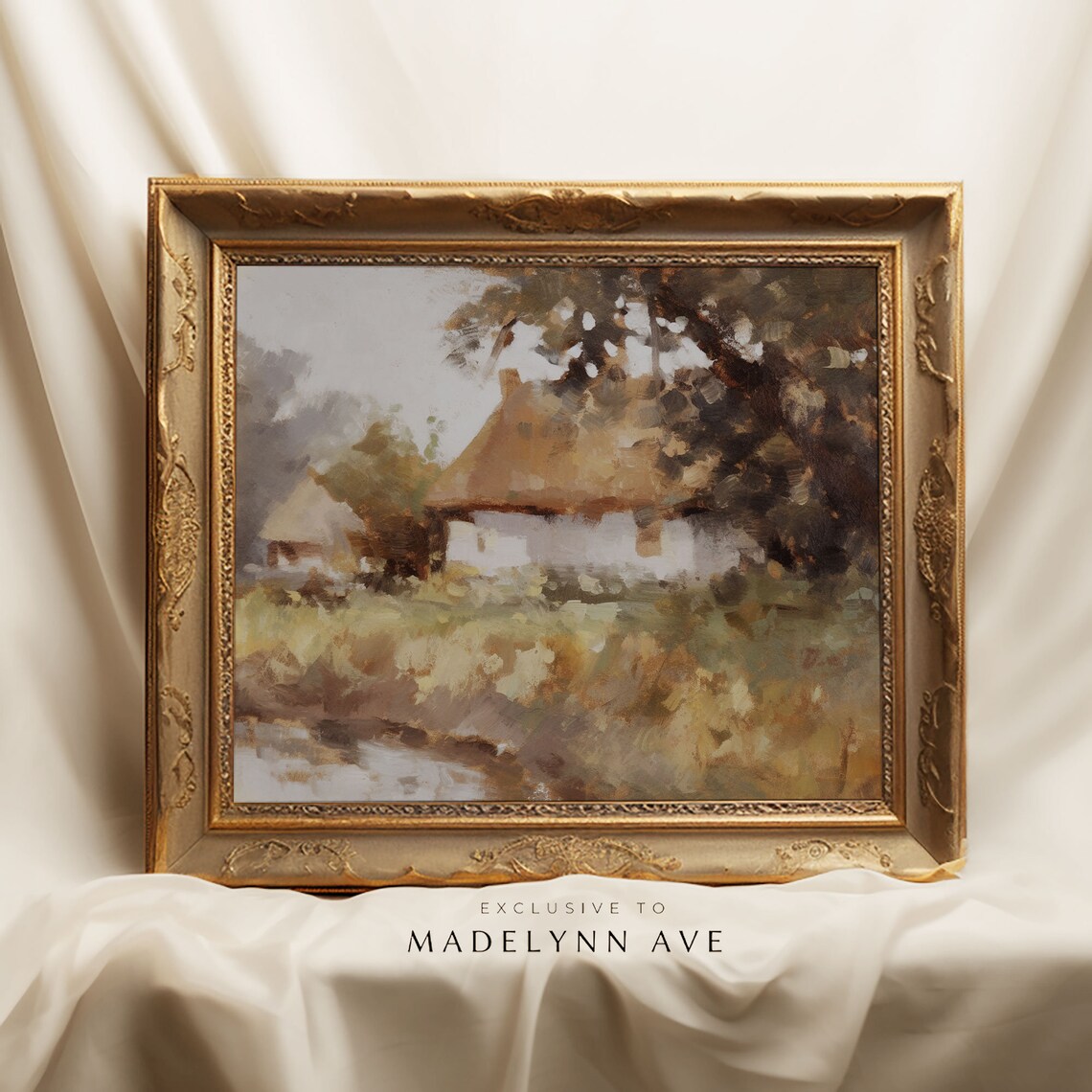 Vintage Country Cottage, Fall Farmhouse Art Print