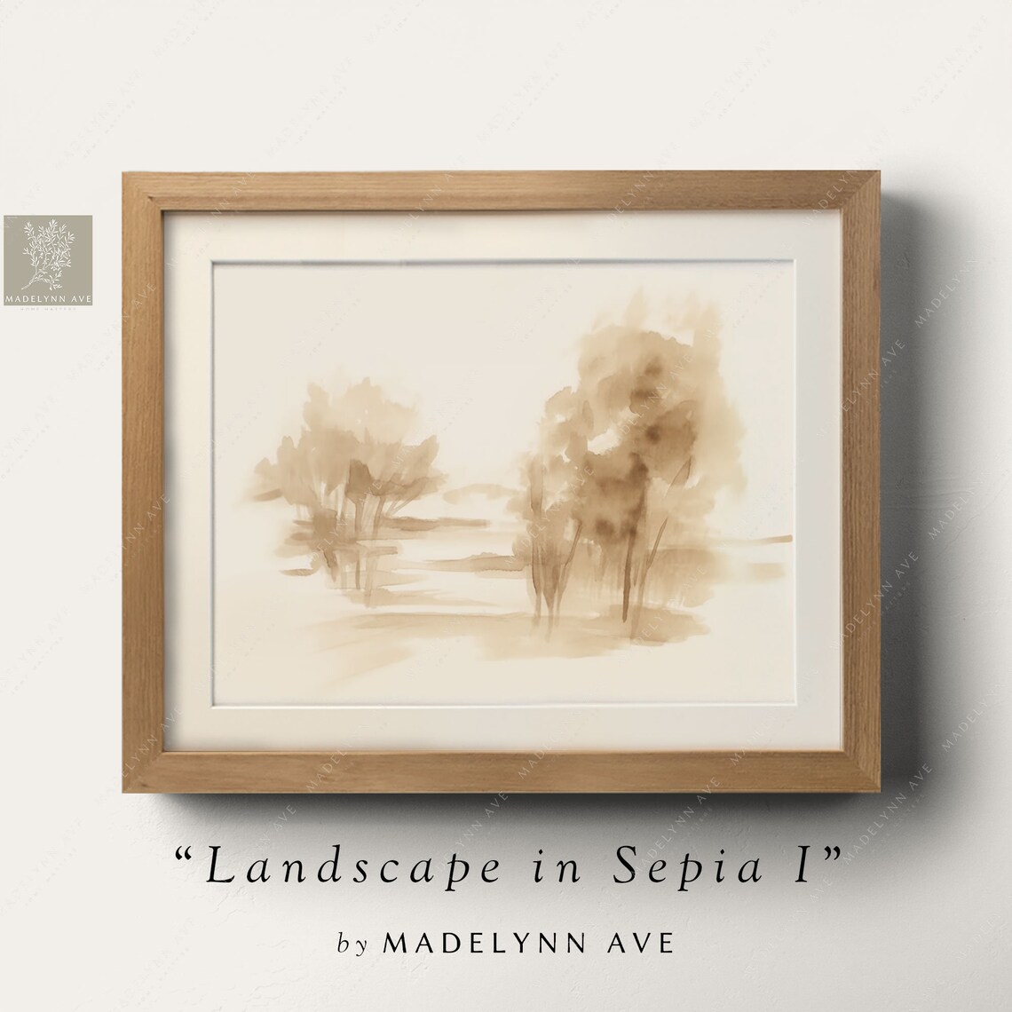 Neutral Sepia Watercolor Landscape Art Print, Modern