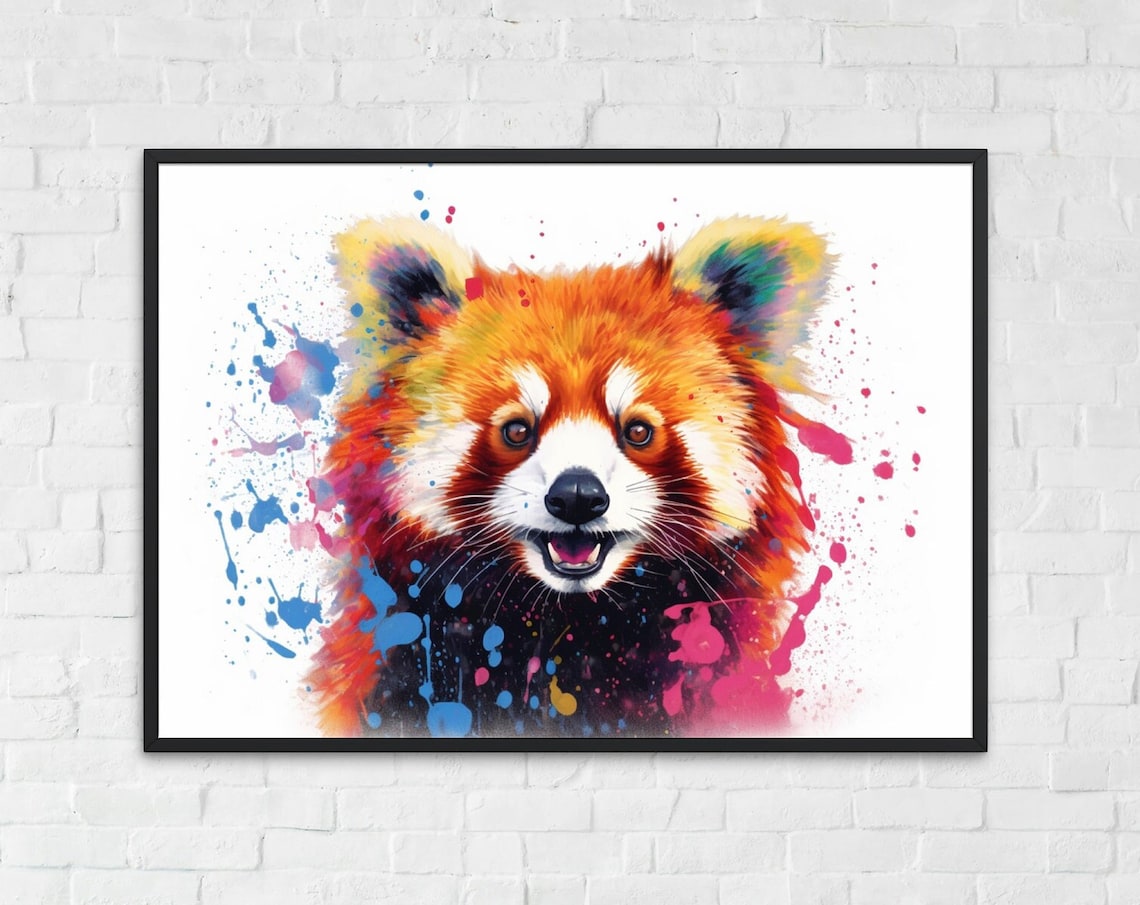 Smiling Red Panda Watercolor Portrait Colorful Animal Painting Poster