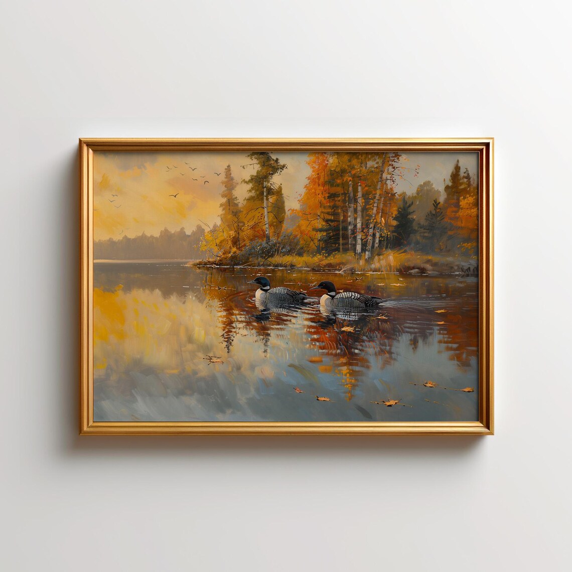 Loon Painting Autumn Scenic Forest Art Print