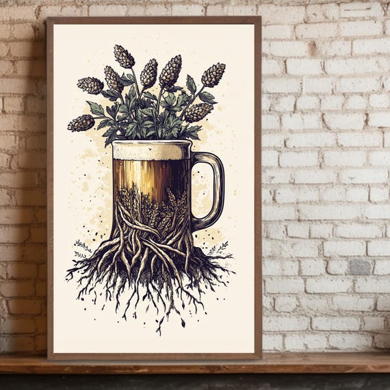 Roots Of Beer Print Beer Wall Art Bar Brewery Artwork Vintage Hops Tree Painting Brewer Gift Craft Beer Lover Poster Dorm Decor
