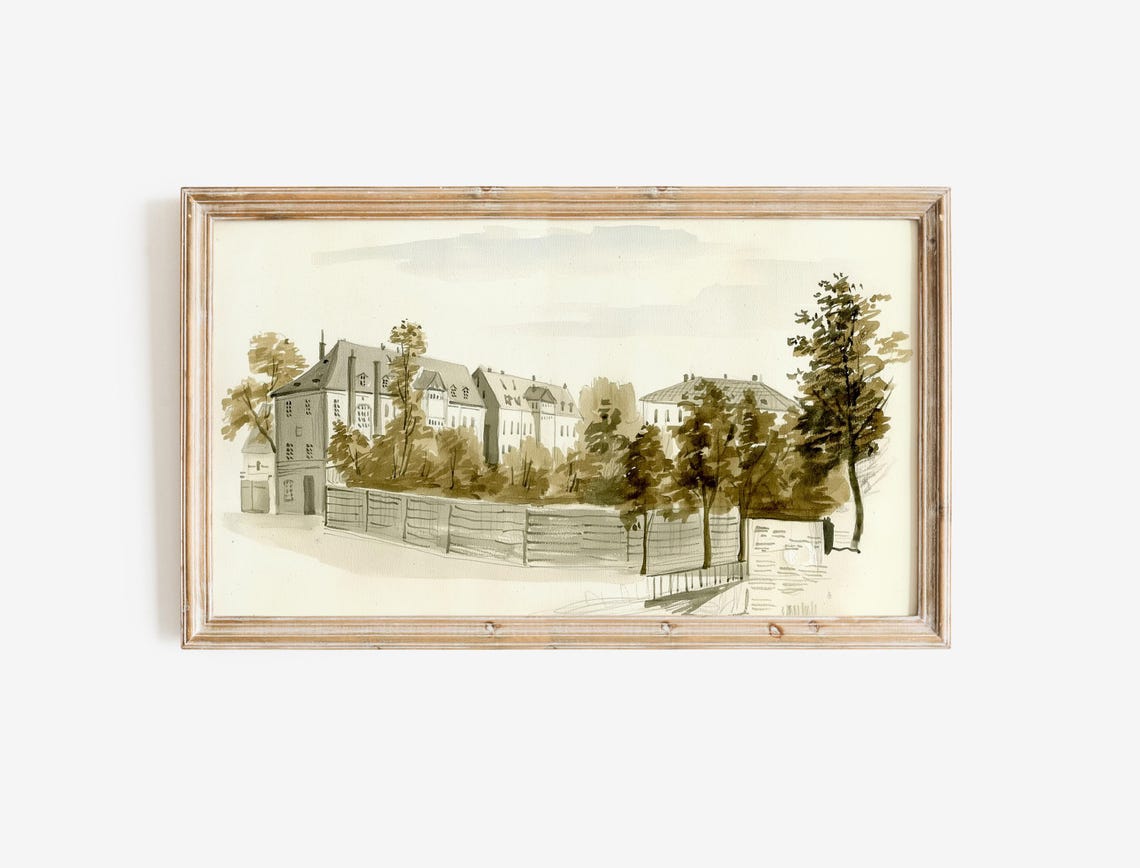 Vintage European Building Sepia Architecture Ink Sketch Art Poster - Image 2