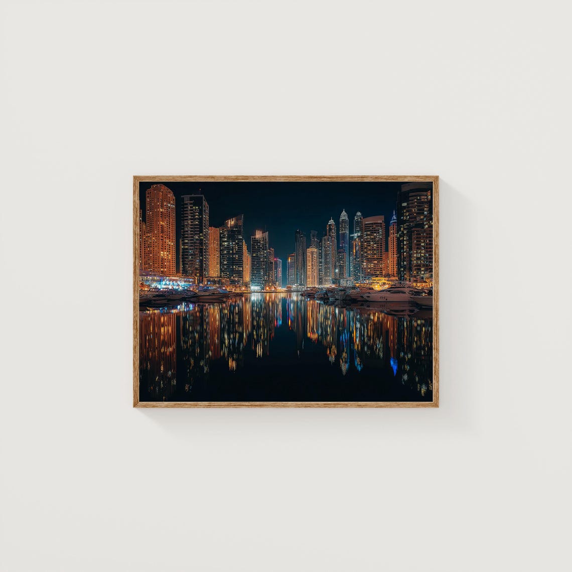 Glittering Marina Towers Reflected in Dark Water at Night Poster