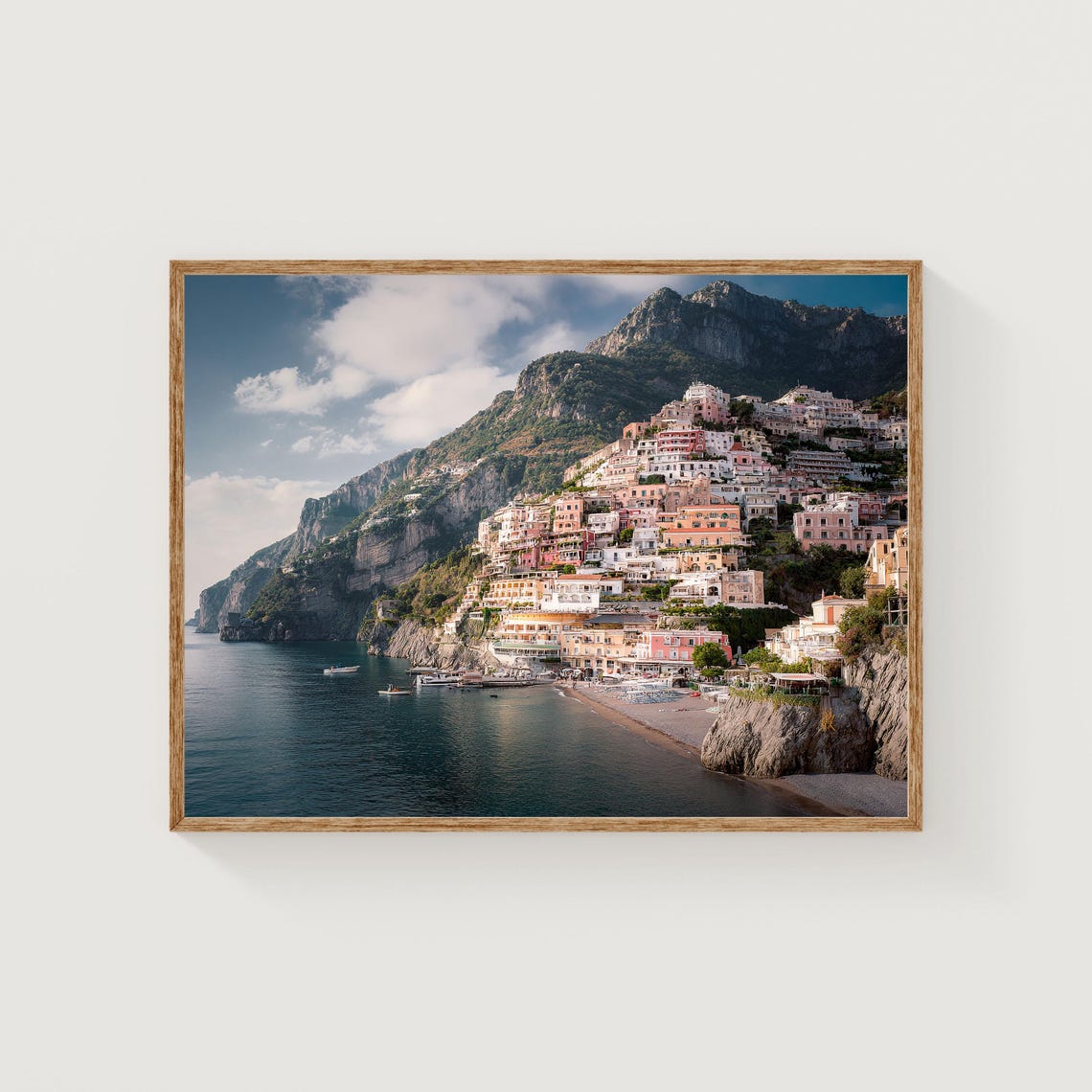 Positano Amalfi Coast Cliffs Seaside Town Morning Light Photo Poster