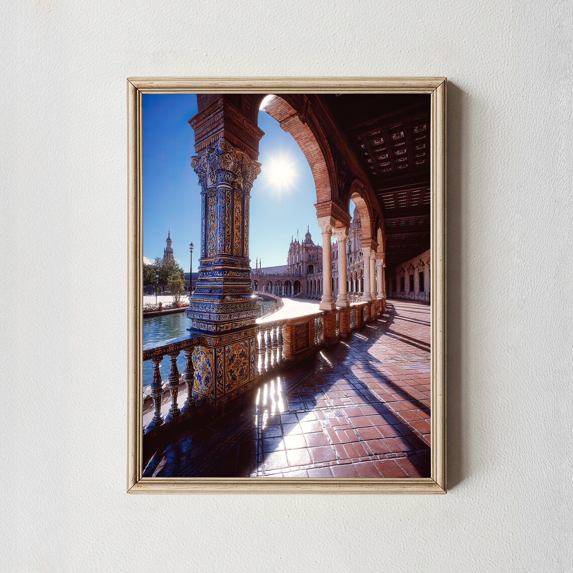 Plaza de Espana Seville Tiled Colonnade Sunny Spain Travel Poster