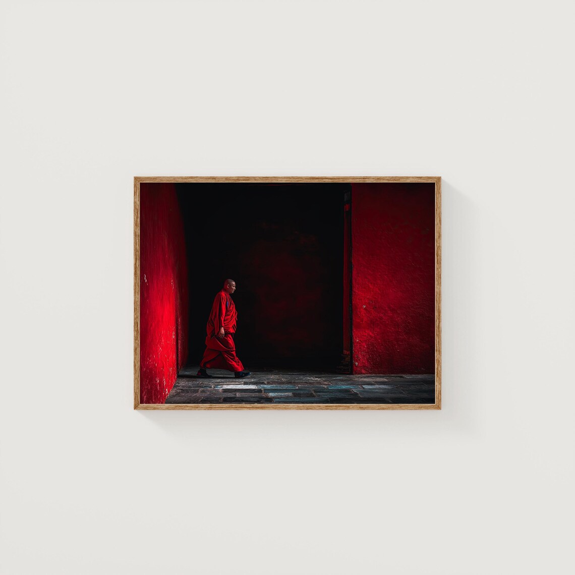 Bhutan Monk Red Robes Dark Red Doorway Spiritual Zen Photo Poster