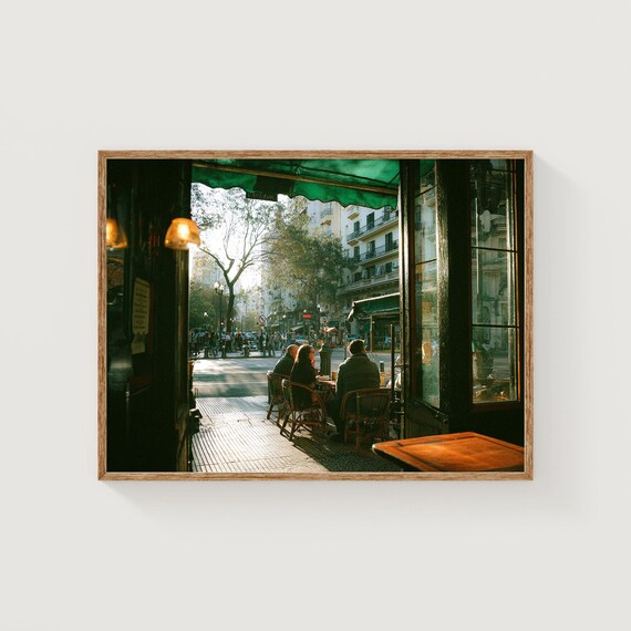 Buenos Aires Cafe Golden Hour Sunny Street View Green Awning Print