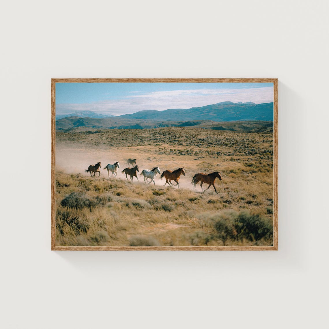 Wild Horses Running Across Desert Plain Mountain Fine Art Print