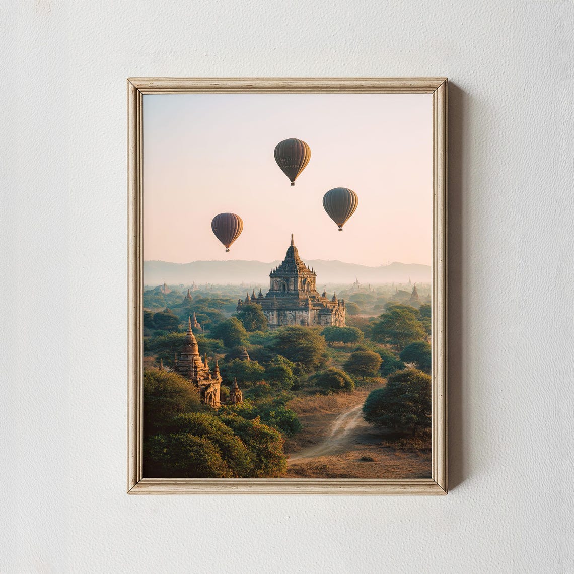 Bagan Temple Sunrise Hot Air Balloon Myanmar Photography Poster