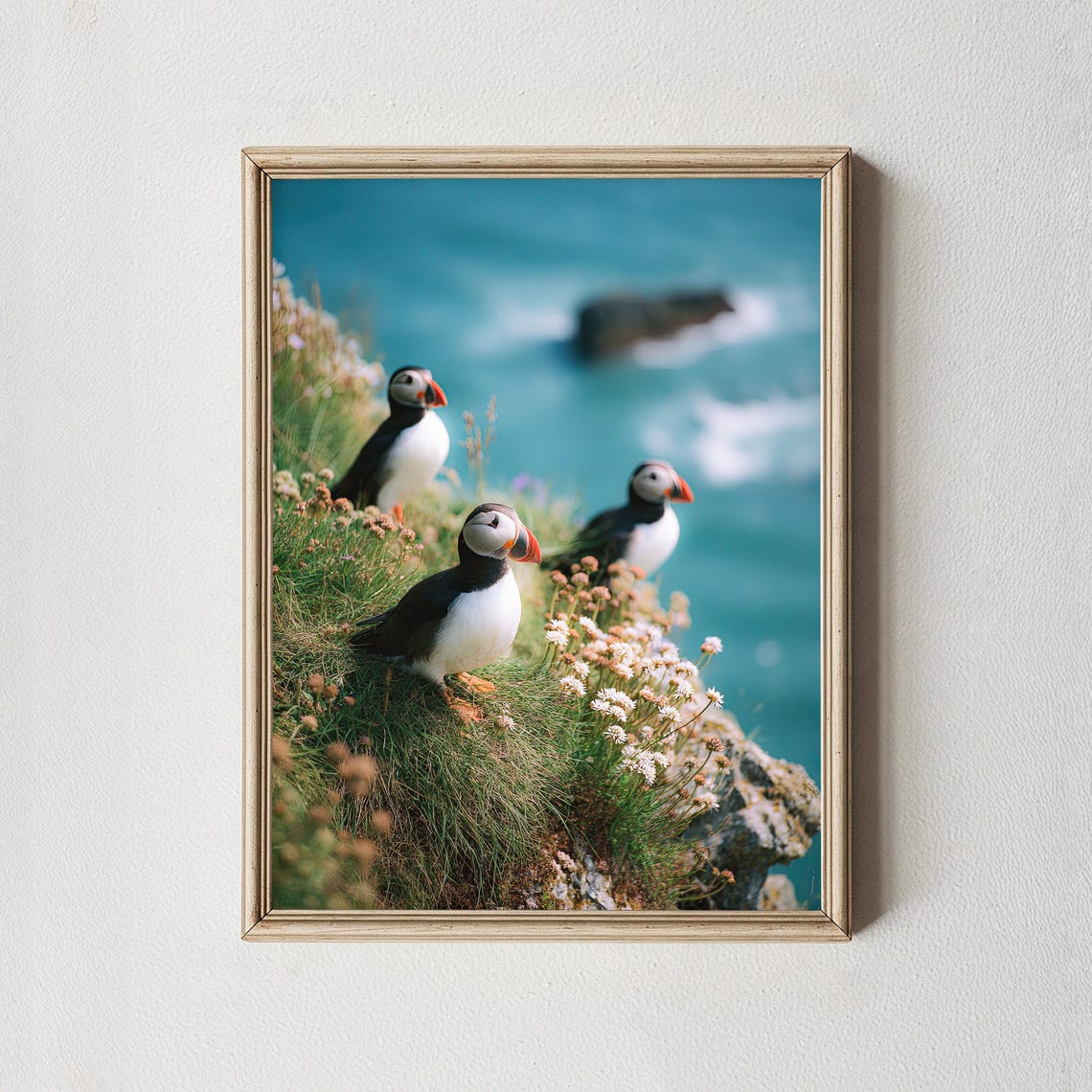 Puffin Coastal Birds Ocean Cliff Wildlife Photography Nature Poster
