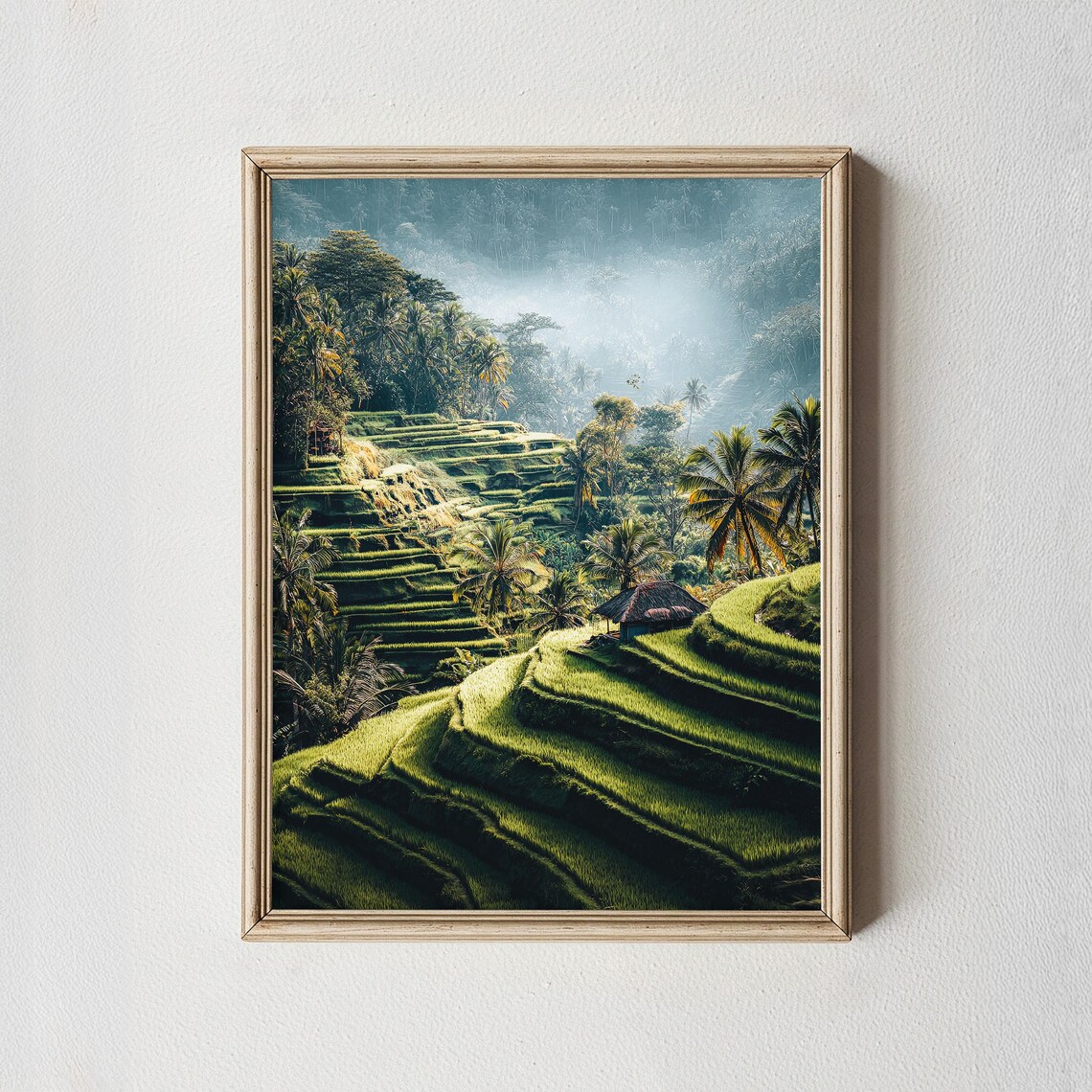 Bali Rice Terraces Lush Green Palm Landscape Tropical Photo Poster